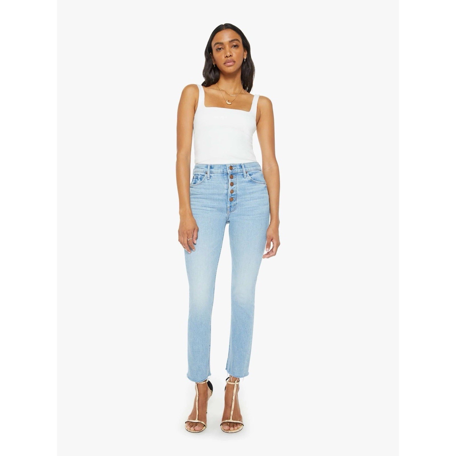 $238 Nwt Mother Pixie Dazzler Ankle Fray Jeans In Ivy League Cowboy Size 25